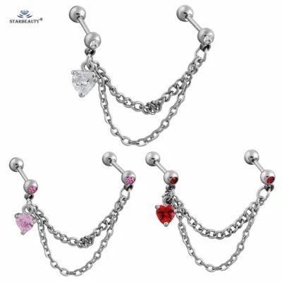 Women Punk Ball Stud Cartilage Ear Cuff Wrap Double Chain Piercing Earring  - image 1 of 2