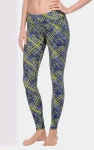 Womens Danskin Leggings M Blue Yellow Criss Cross Print Stretch  Athletic Pants  - Picture 1 of 10