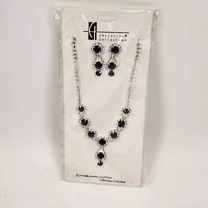 Christina Collection Faux Saphir & Kristall Halskette Ohrring Set Hochzeit/Abschlussball - Bild 1 von 5