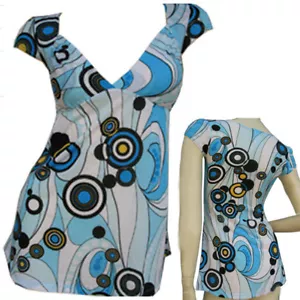 New Y2K Babydoll Top S Tropical Blue White Fairy Kawaii Fairycore Surfer Skater - Picture 1 of 4