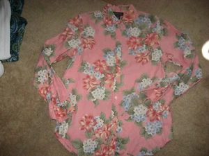 Womens Pink Flowered JONES NEW YORK Linen Long / Short Sleeve Blouse Shirt Small - Picture 1 of 1