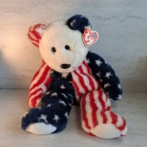 TY Beanie Buddy - SPANGLE the American Flag Bear 14" With Tag - Picture 1 of 6