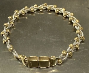 Vintage Monet signiertes gold silberfarbenes gedrehtes geflochtenes Perlenarmband 7,25 Zoll S-1 - Bild 1 von 7
