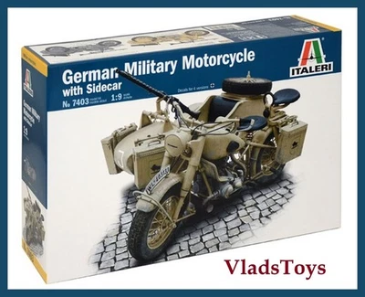 Italeri Plastic Model kit 1/9 WWII German Military Motorcycle w/ side car #7403  - Image 1 of 4