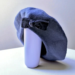Erica Jill RN vintage made in South Africa bow detail navy blue wool beret OS - Picture 1 of 5