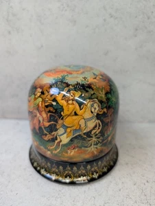 Hand-Painted Russian Lacquer Box – Large Dome – Horseman Scene – Red Interior - Picture 1 of 11