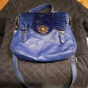 Leather/Animal Skin Cobalt Blue Purse Handbag Shoulder Bag - Picture 1 of 5