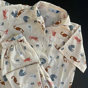 Nap Girls Cat Print Pajama Set Size L 2pc Long Sleeve Top & Pants Cute Sleepwear - Picture 1 of 8
