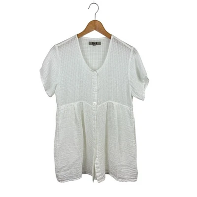 Top túnica de lino blanco FLAX S bolsillos botones delanteros Foto 1 de 4