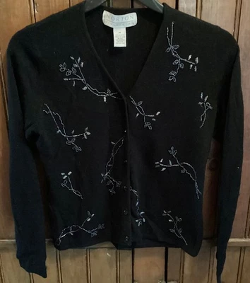 Свитер кардиган Norton McNaughton черный с вышивкой бисером длинным рукавом размер Med - Изображение 1 из 4