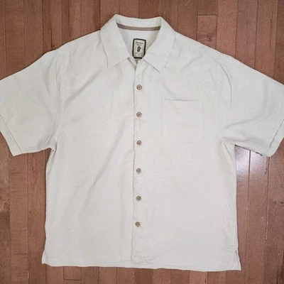 Jamaica Jaxx Mens Hawaiian Shirt 100% Silk Short Sleeve Size Large Beige - Image 1 of 4