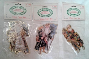 Santa's Workbench Set of 3 Antique Santa Paper Bag Die Cut Ornaments - NIP - Picture 1 of 7