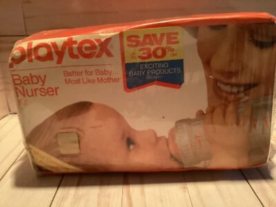 NOS Vintage 1983 Playtex Kit de Enfermeiro 6 Garrafas Anéis Tampas Forros Selados - Imagem 1 de 4