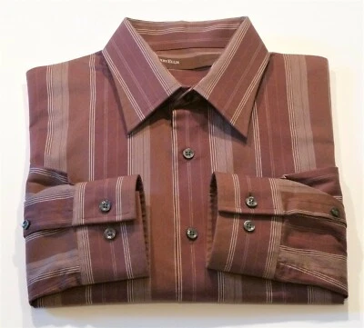 Camisa social masculina manga longa listrada borgonha média 2 botões Perry Ellis - Imagem 1 de 4