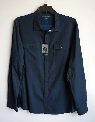 Perry Ellis Men's Long-Sleeve Shirt 2XT SLIM-FIT Tall Blue Solid Untucked NWT - Image 1 of 4