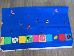 Vintage Fabric Traditions Butterflies Bees and Flower Fabric Blue (2) 18 x 22"  - Picture 1 of 3