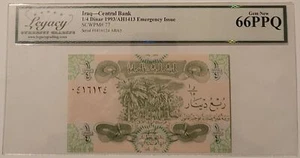 Iraq 1993 1/4 Dinar Emergency Issue Gem New 66 PPQ Legacy Grading - Picture 1 of 4