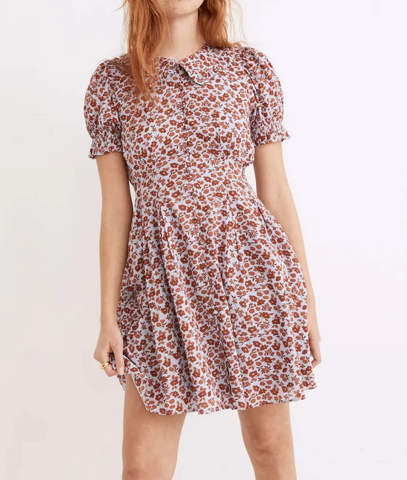 MADEWELL Women's Multicolor Collared Puff-Sleeve Mini Dress SIZE 8 NF852 ( )