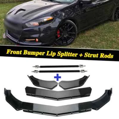 For Dodge Durango Glossy Black Front Bumper Lip Splitter Spoiler + Strut Rods US - Imagem 1 de 4