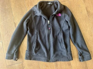 Girls North Face Fleece Full Zip Jacket Kids Size S (7/8) Black W/ Pink Letters - Picture 1 of 2