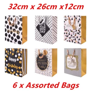 6 x Medium Paper Bags Gift Carrier Bag Handle Happy Birthday Print Party Handbag - Picture 1 of 1