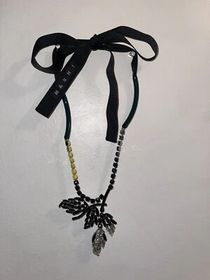 Marni Black&Green&Yellow Crystal Statement Necklace Italy Tie - Image 1 of 4