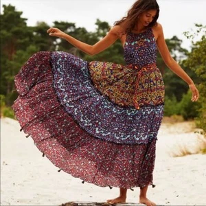 RAR! Neu Bhanuni by Jyoti Anthropologie Marala mehrfarbiges Maxikleid mit Stufen Gr. 2 - Bild 1 von 12