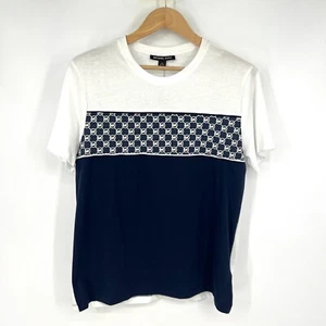 MICHAEL KORS T-Shirt Mens Size M Navy Color Block Logo White Short Sleeve - Picture 1 of 8