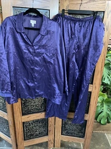 Plus Size Classic Elements Pajama Set Women Satiny Purple 2x Button Up @ 1480 - Picture 1 of 8