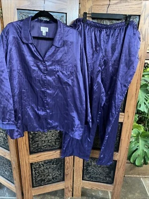 Plus Size Classic Elements Pajama Set Women Satiny Purple 2x Button Up @ 1480 - Image 1 of 4
