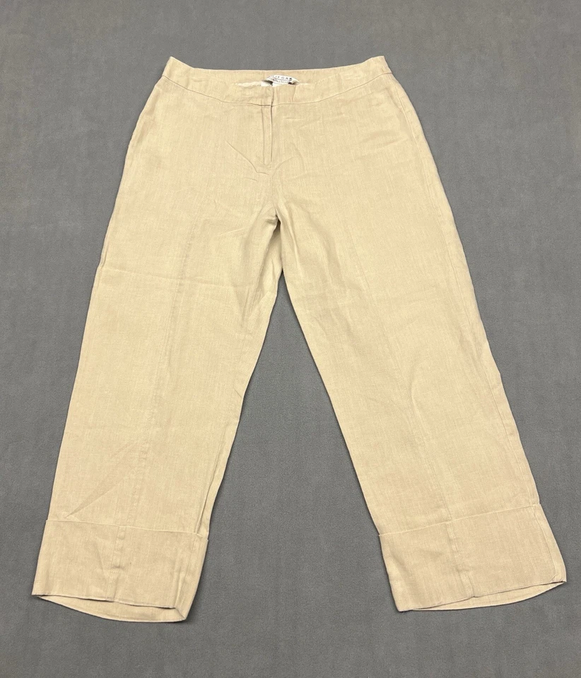 Pantalones capri de lino para mujer 10 beige tostado John Paul Richard Coastal Preppy Beach Foto 1 de 4