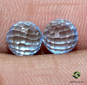 6.20 Cts Natural Sky Blue Topaz Round Ball Pair 7 mm Calibrated Loose Gemstones - Picture 1 of 6