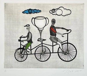 Zivko DJACK Das Tandem 1974 original signierte Aquatinta Radierung nummeriert 1/80 - Bild 1 von 2