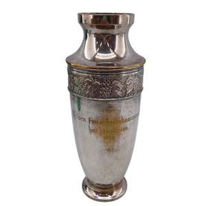 Vintage Silver-Plated Trophy Vase with Engraving & Glass Insert Ornate Design - Picture 1 of 12