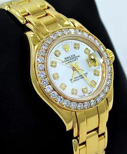 ROLEX Masterpiece 69298 18K Yellow Gold MOP Dial Factory Diamond Bezel Ladys - Picture 1 of 12
