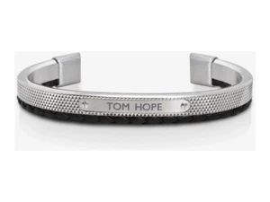 Tom Hope Hybrid Armband Metall Silber und Leder Schwarz Größe L 20 cm TM0277 - Bild 1 von 5