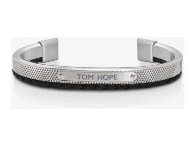 Tom Hope Hybrid Armband Metall Silber und Leder Schwarz  Größe L  20 cm  TM0277 - Bild 1 von 4