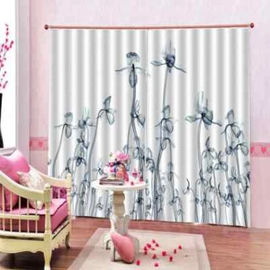 Pure White Flowers Printing 3D Blockout Curtains Fabric Window Home Decor - Bild 1 von 12