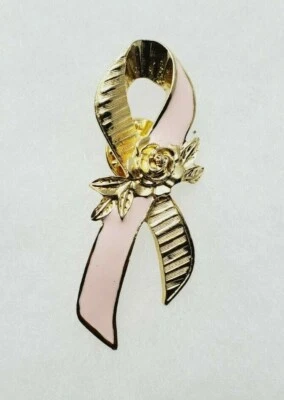 Prendedor de cinta rosa grande de 2" Avon tono oro medio rosa concienciación sobre el cáncer de mama (1008) Foto 1 de 2