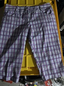 Adidas Climate Golf Capri Pants Purple White Plaid Women's Size 8 (32 X 17) EUC - Picture 1 of 8