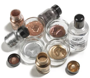 Mehron Metallic Powder & Mixing Liquid Face Body Paint Make Up GOLD SILVER - Picture 1 of 13