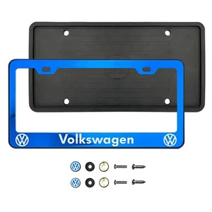 ITEZA custom blue chrome Laser Etched License Plate Frame with Screw Caps - Picture 1 of 1