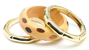 Amrita Singh Gold Wood Trinidad 3 Bangle Stretch Chunky Bracelet Set KB 034 NWT - Picture 1 of 1