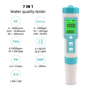 Pluma comprobadora digital de calidad del agua 7 en 1 para medir PH, TDS, EC, ORP - Imagen 1 de 20