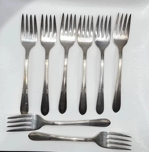 Vtg Wm Rogers Bros IS Silverplate Fascination Flatware 8 Salad Forks Art Deco - Picture 1 of 4
