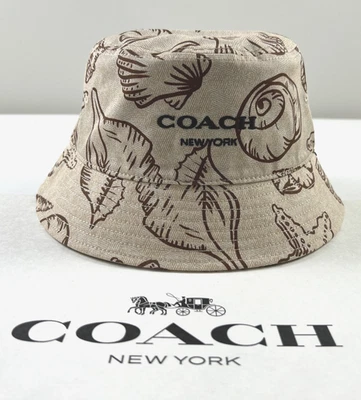 NUEVO COACH Talla XS/S Para Mujer Sombrero Cubo Natural Oscuro Jumbo Conchas Algodón Estampado Foto 1 de 4