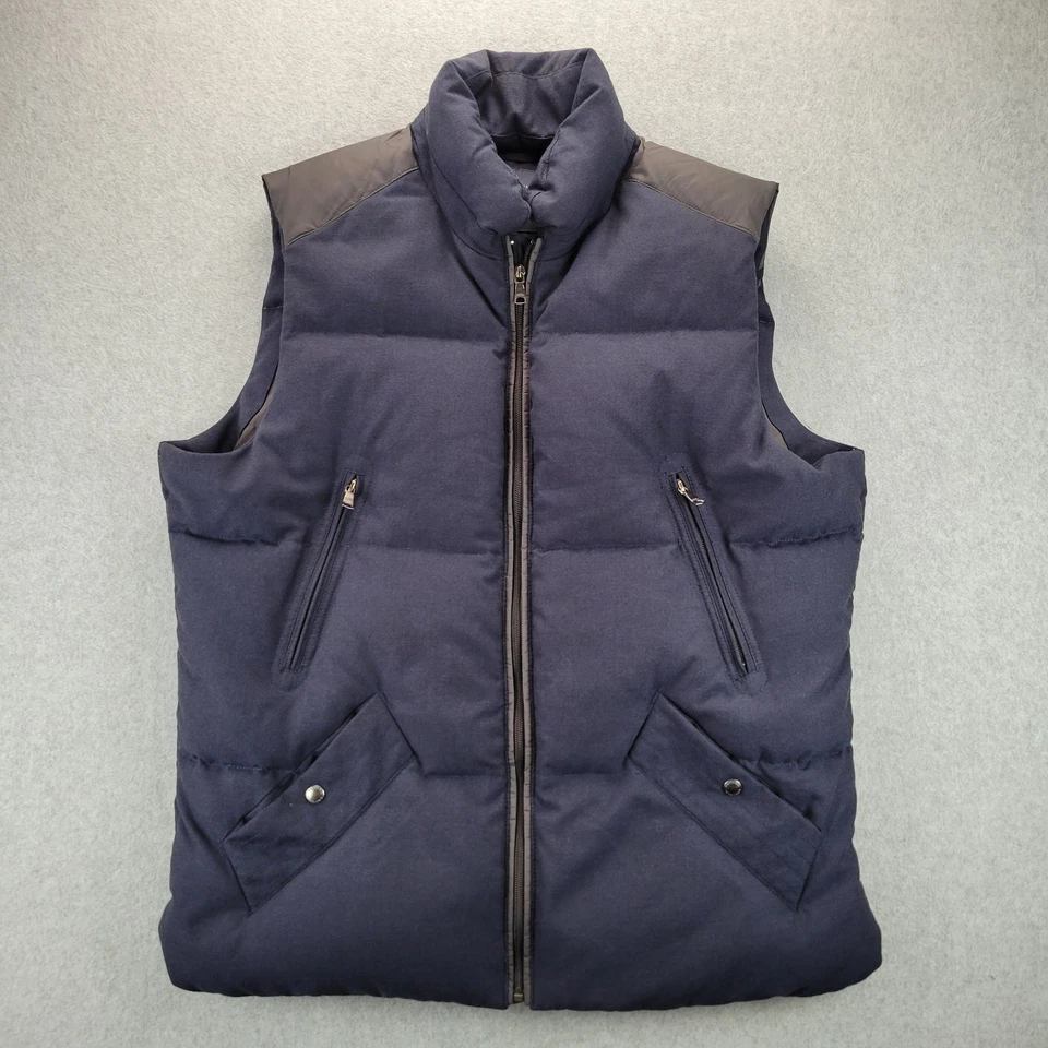 Banana Republic Men’s XL Wool Nylon Down Puffer Vest Cargo Pockets Blue Gray - Image 1 of 4