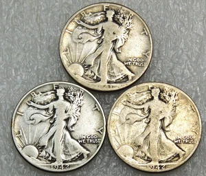 1941, 1942 x  2 Walking Liberty Silver Half Dollar lot of 3 coins #P153 - Picture 1 of 2