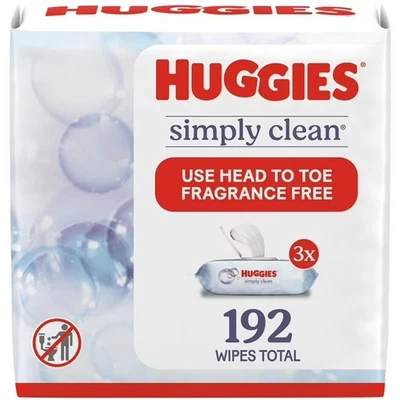 Toallitas sin perfume Huggies Simply Clean 3 paquetes abatibles 192 unidades totales Foto 1 de 4