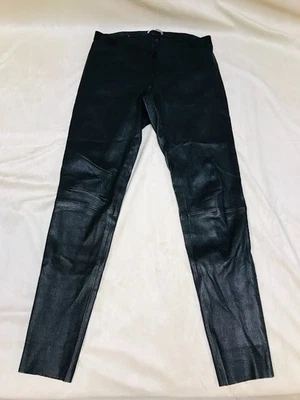 Pantalones negros Alice + Olivia para mujer de cuero de cordero con cremallera frontal, talla 8 Foto 1 de 4